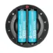 Olight Omni-Dok with two rechargeable batteries beside its charge-level indicators