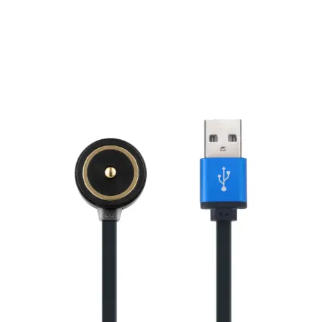 Olight MCC Special magnetic charging cable - charging contacts and USB-A plug Magnetic charging contacts and USB-A connector on the Olight MCC Special cable.