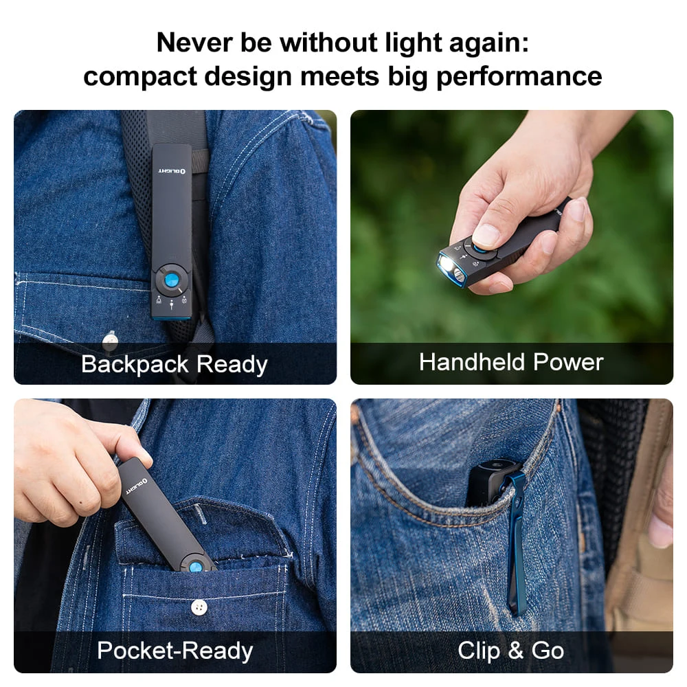 Olight Arkfeld Pro 1300 Lumen Rechargeable EDC Flashlight 24 Olight Arkfeld Pro in a pocket, hand and backpack clip