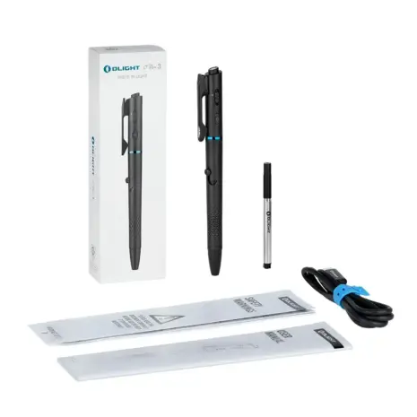 Olight O'Pen 3 Box Contents Olight O'Pen 3 with refill USB-C cable packaging and manual