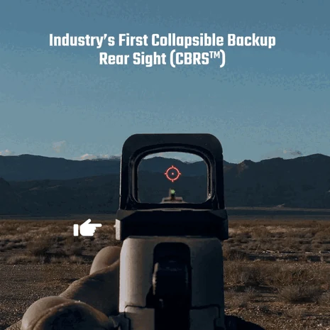 Olight Osight XE AMRS Collapsible Backup Rear Sight Integrated collapsible backup rear sight on the Olight Osight XE AMRS