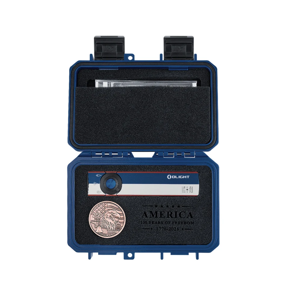 Olight ArkPro Liberty Lines 1500 Lumen EDC Flashlight 3 Olight ArkPro Liberty Lines flashlight case and commemorative coin
