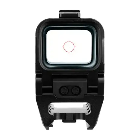 Olight Osight R — Circle-dot sight picture Rear view through the Osight R showing its red circle-dot reticle