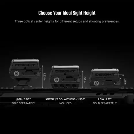 Olight Osight R — Mount height comparison Osight R height comparison showing 1.93 inch, 1.535 inch and 1.21 inch mounts