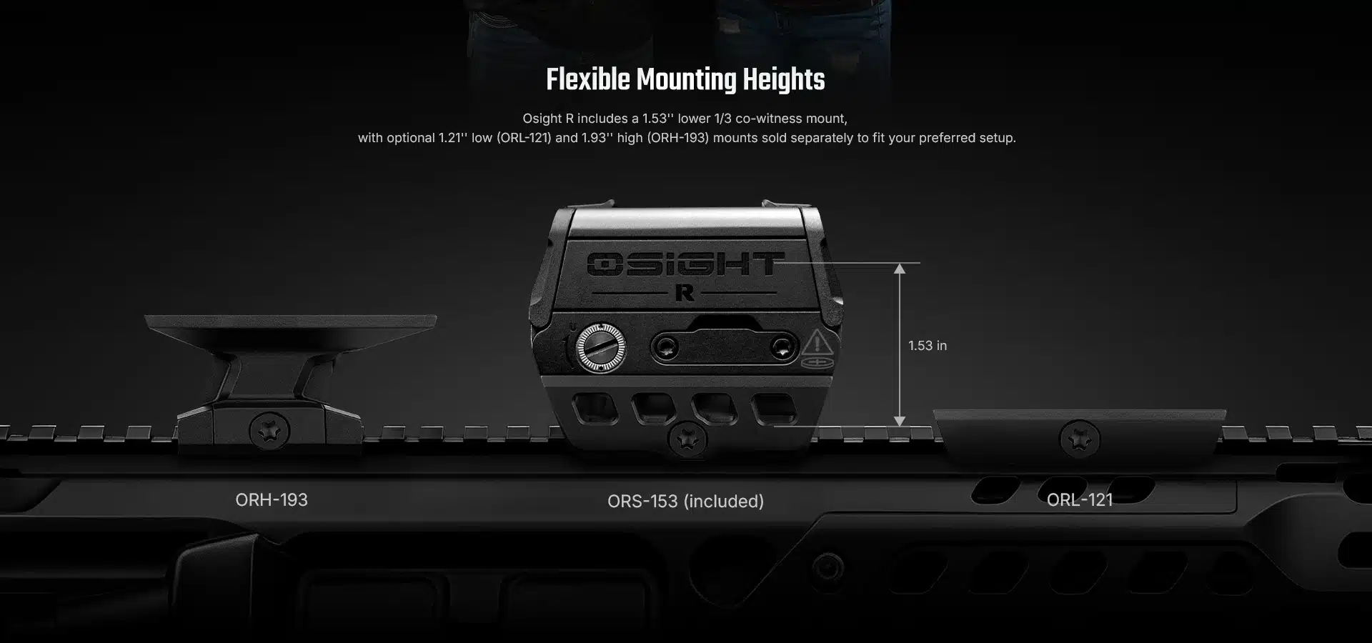 Olight Osight R Rifle Red Dot Sight 4 Official comparison of Osight R with the standard ORS-153 mount and optional ORH-193 and ORL-121 mounts