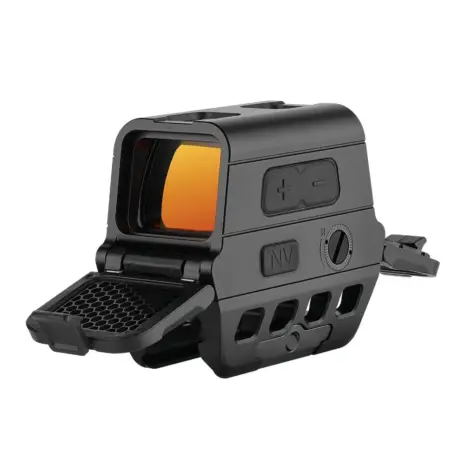 Olight Osight R — Open protective covers Olight Osight R rifle red dot sight with the front anti-reflective cover folded down