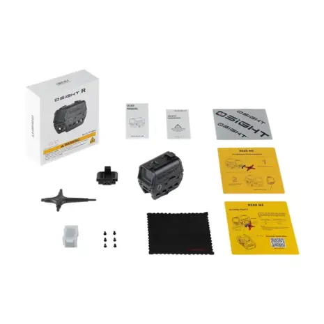 Olight Osight R — Standard package contents Olight Osight R retail box, optic, adjustment tool, screws, cleaning cloth and documentation