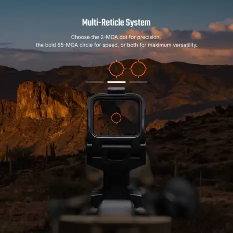 Olight Osight R — Three selectable reticles Osight R image illustrating dot, circle and circle-dot reticle modes