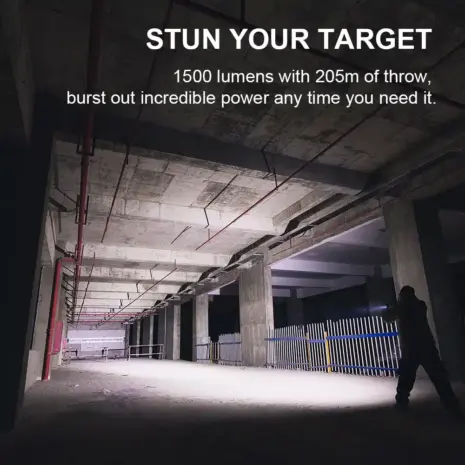 Olight PL-3R 1500 Lumen Tactical Beam Olight PL-3R tactical beam illuminating an indoor target area