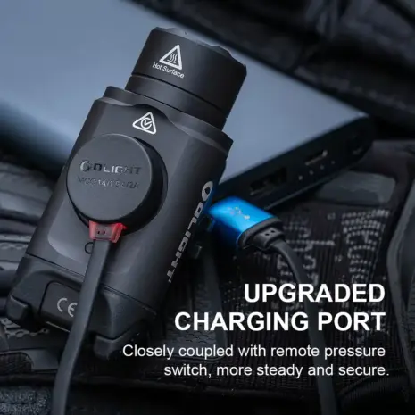 Olight PL-3R Magnetic Charging Port Rear magnetic charging port on the Olight PL-3R