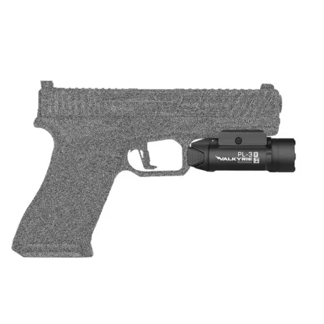 Olight PL-3R Mounted Profile Black Olight PL-3R mounted on a compact rail