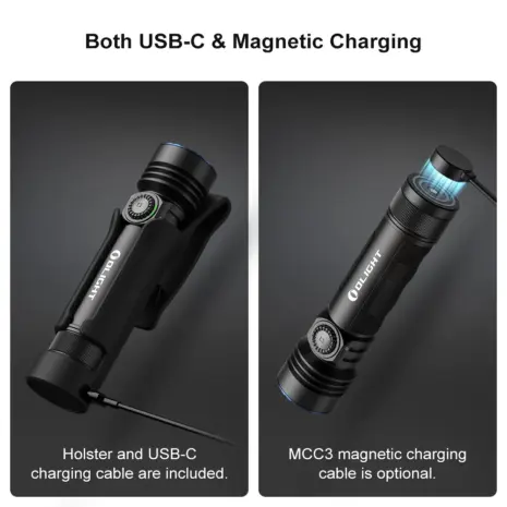 Olight Seeker 4 Pro dual charging Olight Seeker 4 Pro with USB-C holster and magnetic charging