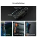 Olight Seeker 4 Pro holster used on a belt in a vehicle and on a wall