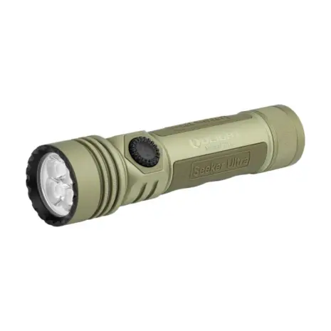 Olight Seeker Ultra 4800 Lumen Olive Green Flashlight Olight Seeker Ultra olive green flashlight on a white background