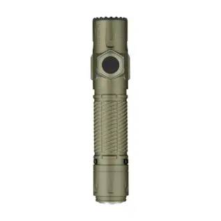 Olight Warrior Ultra Olive Green Front View Front view of the Olive Green Olight Warrior Ultra flashlight
