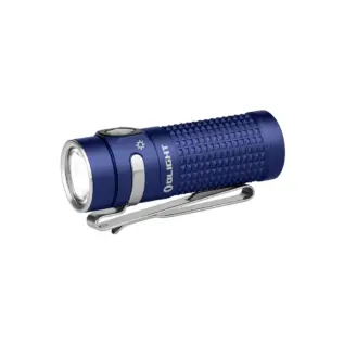 Olight Blue Baton 4 Premium Flashlight Side View with Textured Grip and Pocket Clip for Everyday Carry and Outdoor Use