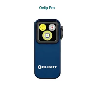 Olight Blue Oclip Pro Compact Clip-on Light Front View showcasing Triple LED Lenses for EDC and Outdoor Use