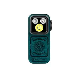 Olight Teal Blue Oclip Pro S Clip-On Light Front View with Compass Pattern for Outdoor EDC Gear