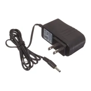 Olight Omni-Dok replacement mains adapter showing its two flat pins, attached cable and barrel connector