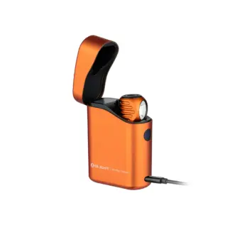 Olight Orange Perun 3 Mini Headlamp Charging in Wireless Charger Case with USB-C Cable for Portable Outdoor Power