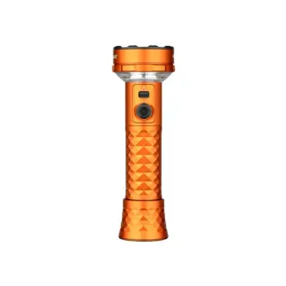 Olight Orange PROWESS Flashlight Front View with Diamond Textured Grip and Toggle Switch for Outdoor Camping and Search