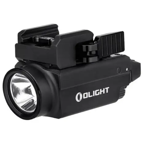 Olight Baldr S BL 800 Lumen Weapon Light - angled view of black rail-mounted light Olight Baldr S BL 800 Lumen Weapon Light - angled view of black rail-mounted light