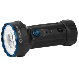 Olight South Africa Homepage — 2026 Candidate 23 Olight Marauder Mini 2 Black flashlight - angled view of black flashlight with large round lamp head and blue controls
