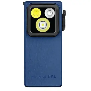 Olight Oclip Ultra Blue clip light - front view of blue clip light showing three lamp elements