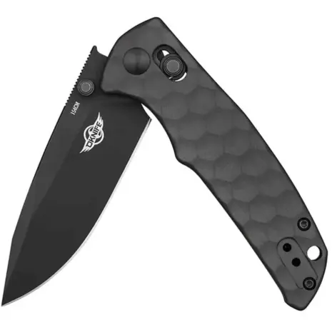 Olight Oknife Rubato 3 Folding Knife – Gunmetal - partly open black folding knife with textured handle Olight Oknife Rubato 3 Folding Knife – Gunmetal - partly open black folding knife with textured handle