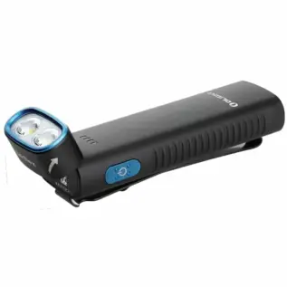Olight Arkflex 1000 Lumen Flashlight - black folding-head flashlight with twin lenses and blue side switch