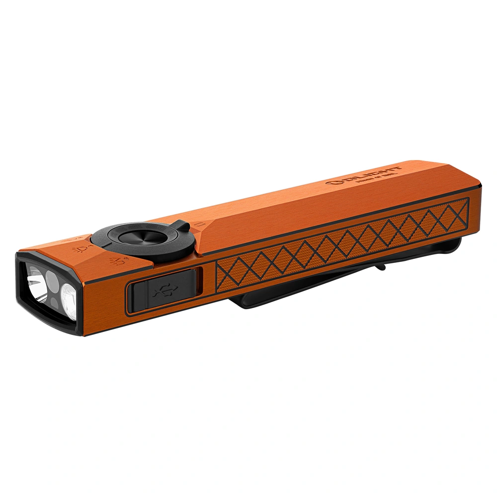 Olight ArkPro Ultra 1700 Lumen UV and Laser Flashlight - Amber Orange 2 Olight ArkPro Ultra 1700 Lumen UV and Laser Flashlight - Amber Orange - Amber Orange angled view