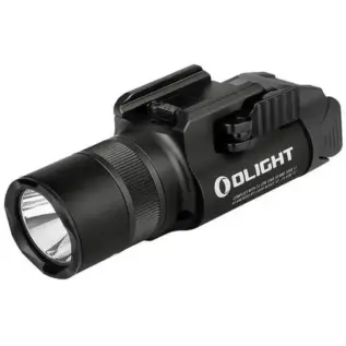 Olight Baldr Pro R Weapon Light - black weapon light with rail clamp and front lens