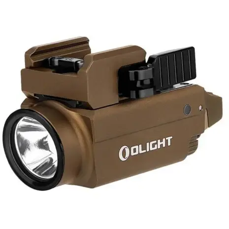 Olight Baldr S Weapon Light - tan compact weapon light with mounting rail clamp Olight Baldr S Weapon Light - tan compact weapon light with mounting rail clamp