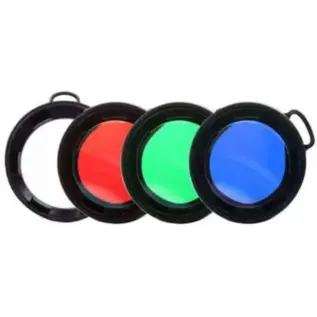Olight DM/FM20 Medium Filter Set - 4 Filters - four black-rimmed filters in white red green and blue