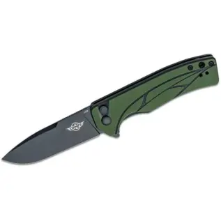 Olight Mettle Folding Knife - open black folding blade with green handle