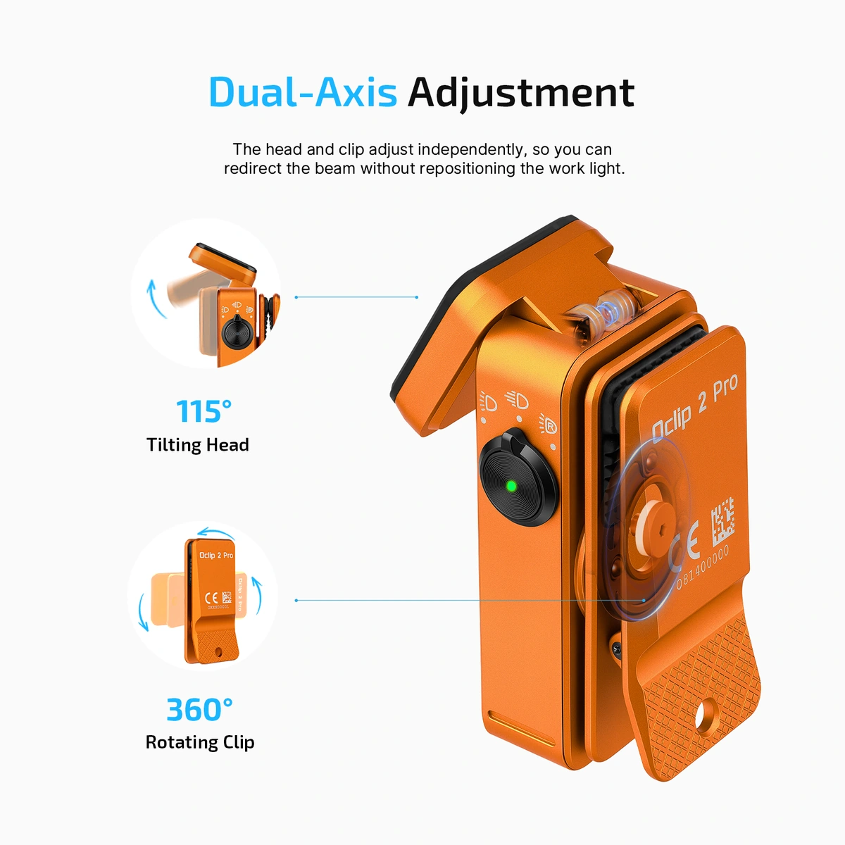 Olight Oclip 2 Pro Premium 530 Lumen Clip Light - Orange 3 Olight Oclip 2 Pro Premium Orange - adjustable head and clip