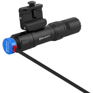 Olight Odin GL M Weapon Light - black mounted flashlight with magnetic charging cable attached