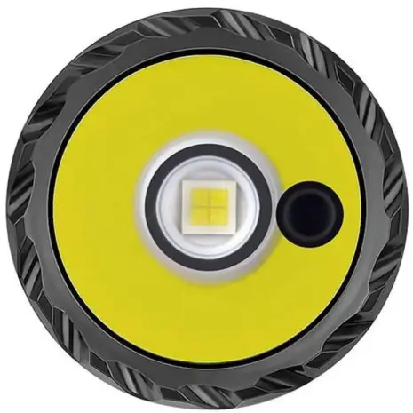 Olight Odin GL-P 1500 Lumen Tactical LED Flashlight - front view of yellow reflector with LED and separate circular aperture Olight Odin GL-P 1500 Lumen Tactical LED Flashlight - front view of yellow reflector with LED and separate circular aperture