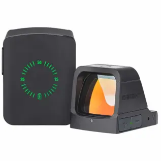 Olight South Africa Homepage — 2026 Candidate 15 Olight Osight X Reflex Sight – 3 MOA Dot, 32 MOA Circle Red Dot (Black) - black reflex sight beside magnetic charging cover with green battery indicator