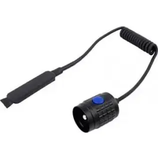Olight Remote Pressure Switch - RM20S - coiled cable with flat pressure pad and tailcap with blue button
