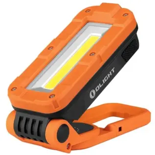 Olight Swivel Pro 1100 Lumen Work Light - orange and black folding work light with broad rectangular light panel