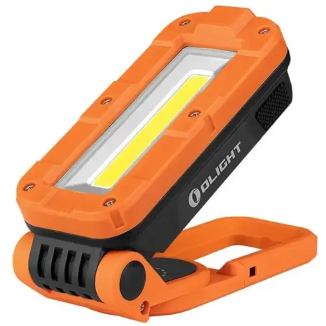 Olight Swivel Pro 1100 Lumen Work Light - orange and black folding work light with broad rectangular light panel Olight Swivel Pro 1100 Lumen Work Light - orange and black folding work light with broad rectangular light panel