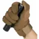 Olight Warrior 3S 2300lm Flashlight - brown-gloved hand holding black flashlight at tail switch