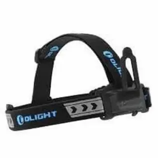Olight H2R Nova Headband - black headband with blue Olight lettering and light holder