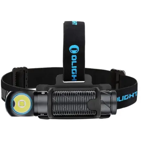 Olight Perun 2 Flashlight/Headlamp With Headband - black right-angle headlamp fitted to black Olight headband Olight Perun 2 Flashlight/Headlamp With Headband - black right-angle headlamp fitted to black Olight headband